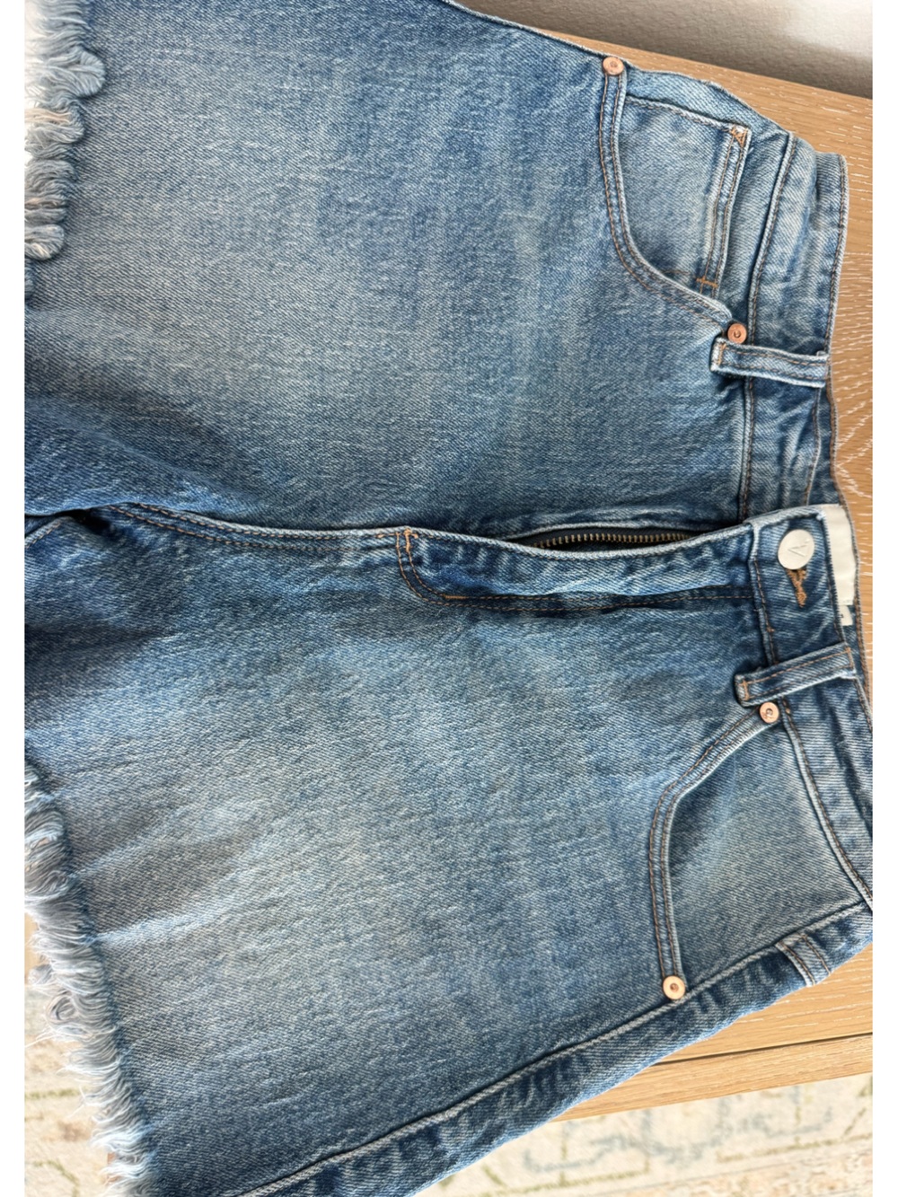 Abrand Medium Blue Denim Frayed Hem Shorts